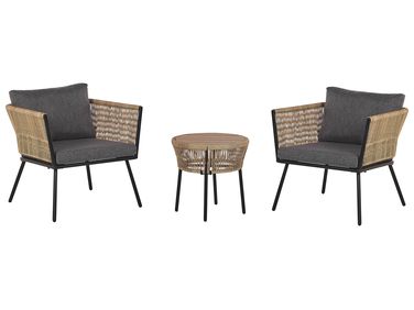 Bistroset met kussens GARGANO PE rotan Lichtbruin
