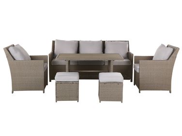 Garden Lounge Set with Table and Ottoman 5 Seater FONTI with Cushions PE Rattan Taupe