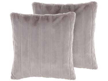 Lot de 2 coussins décoratifs PUMILA Fourrure synthétique 45 x 45 cm Gris clair À rayure