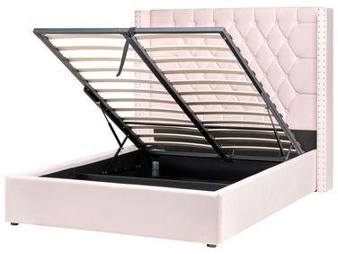 Bed met opbergruimte Fluweel LUBBON 140 x 200 cm Pastelroze