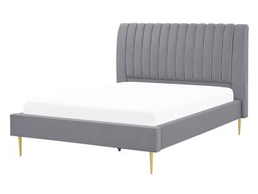 Bed Fluweel MARVILLE 140 x 200 cm Grijs