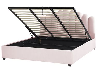 Bed met opbergruimte Fluweel VINCENNES 180 x 200 cm Pastelroze