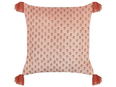 Coussin RUMHORA Velours 45 x 45 cm Rose Motif floral