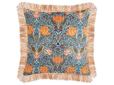 Coussin MITELLA Velours 45 x 45 cm Bleu Motif floral