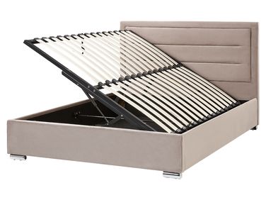 Bed met opbergruimte Fluweel ROUEN 160 x 200 cm Taupe