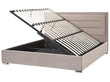 Bed met opbergruimte Fluweel ROUEN 180 x 200 cm Taupe
