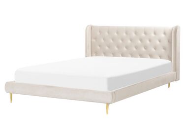 Bed Fluweel FORBACH 160 x 200 cm Beige