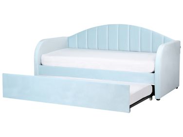 Onderschuifbed Fluweel EYBURIE 90 x 200 cm Lichtblauw