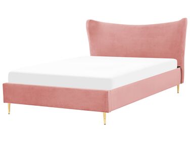 Bed Fluweel CHALEIX 160 x 200 cm Perzikroze