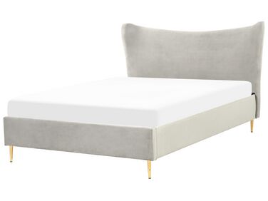 Bed Fluweel CHALEIX 140 x 200 cm Lichtgrijs