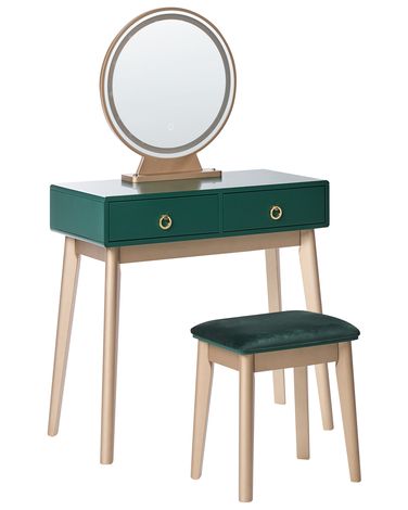 Coiffeuse avec miroir et tabouret FEDRY LED Vert émeraude