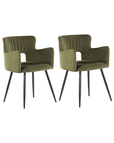 Set van 2 eetkamerstoelen SANILAC Fluweel Olijfgroen