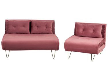 Bankenset 3-zits VESTFOLD Fluweel Roze