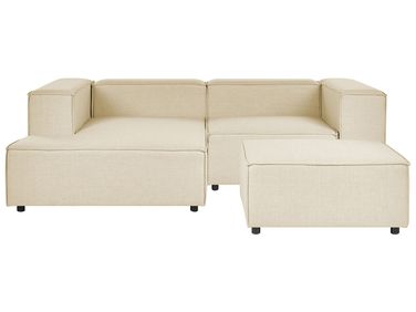 Canapé d'angle modulable 2 places APRICA Lin synthétique Beige avec ottoman Côté droit