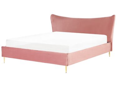 Bed Fluweel CHALEIX 180 x 200 cm Perzikroze