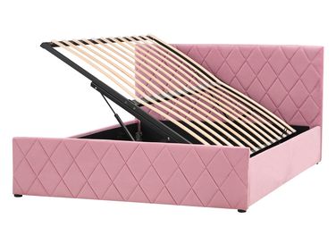 Bed met opbergruimte Fluweel ROCHEFORT 140 x 200 cm Roze