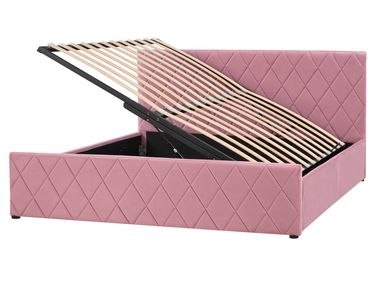 Bed met opbergruimte Fluweel ROCHEFORT 160 x 200 cm Roze
