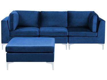 Modular Sofa 3 Seater EVJA Velvet Navy Blue with Ottoman