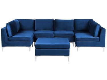 Canapé modulable en forme de U 6 places EVJA Velours Bleu marine avec ottoman