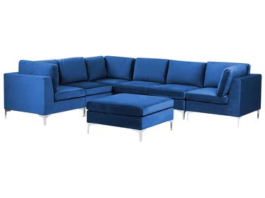 Canapé d'angle modulable 6 places EVJA Velours Bleu marine avec ottoman Côté droit