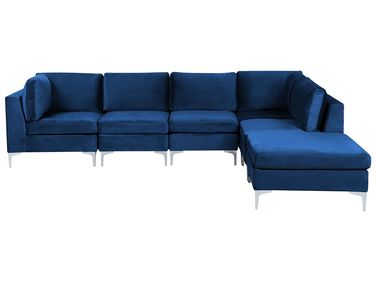 Canapé d'angle modulable 5 places EVJA Velours Bleu marine avec ottoman Côté gauche