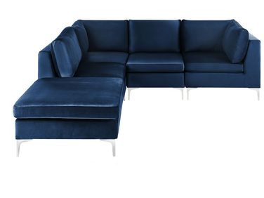 Canapé d'angle modulable 4 places EVJA Velours Bleu marine avec ottoman Côté droit