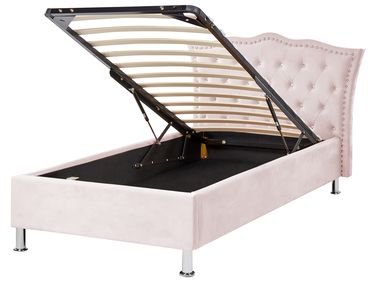 Bed met opbergruimte Fluweel METZ 90 x 200 cm Pastelroze