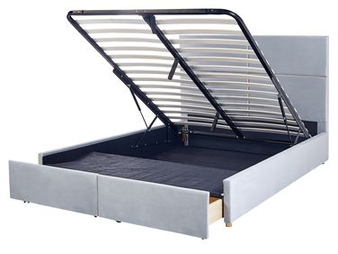 Bed met opbergruimte Fluweel VERNOYES 160 x 200 cm Lichtgrijs