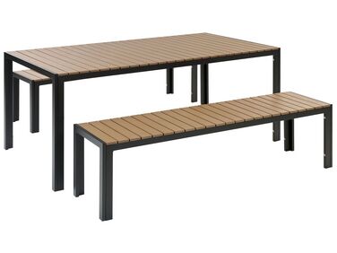 Salle à manger de jardin avec bancs 6 places NARDO Marron/noir