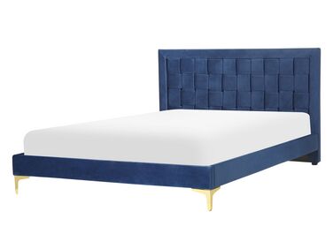 Bed Fluweel LIMOUX 140 x 200 cm Marineblauw