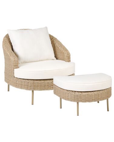 Fauteuil de jardin avec ottoman ARCILLE Polyrotin Naturel