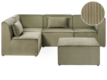 Canapé d'angle modulable 4 places LEMVIG Velours côtelé Vert avec ottoman Côté droit