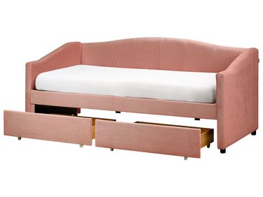 Daybed with Storage Fabric VITTEL 90 x 200 cm (EU Single) Pink