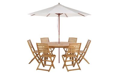 Salle à manger de jardin 6 places TOLVE avec parasol (12 options) Acacia Marron