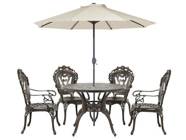 Garden Dining Set 4 Seater SAPRI with Parasol (16 Options) Metal Dark Brown