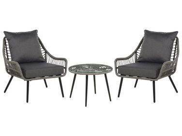 Bistroset met kussens LAURETO PE rotan Grijs