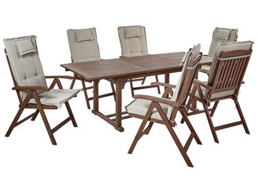 Salle à manger de jardin 6 places AMANTEA avec coussins Acacia Taupe
