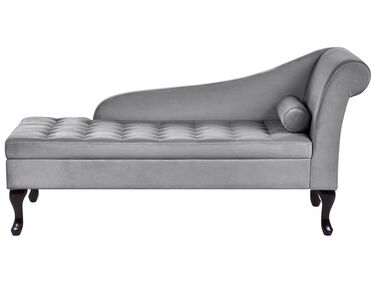 Chaise longue côté droit PESSAC Velours Gris clair avec rangement