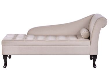Chaise longue côté droit PESSAC Velours Beige clair avec rangement