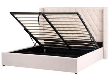Bed met opbergruimte Fluweel LUBBON 180 x 200 cm Gebroken wit