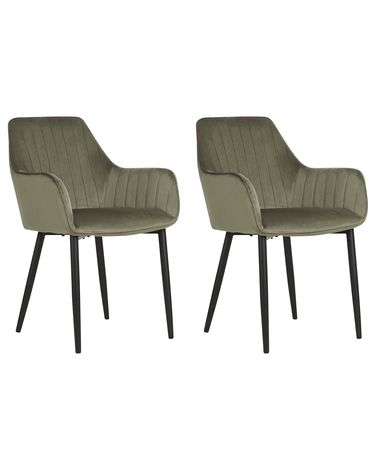 Set van 2 eetkamerstoelen WELLSTON Fluweel Olijfgroen