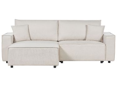 Canapé-lit 3 places KARILA Tissu Beige clair avec rangement Côté droit