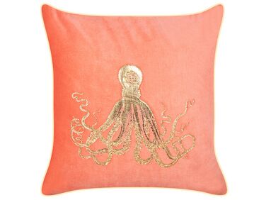 Coussin LAMINARIA Velours 45 x 45 cm Corail Motif animal