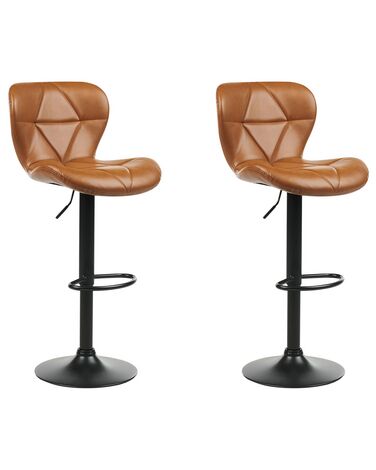 Set van 2 barstoelen VALETTA Kunstleer draaibaar Goudbruin
