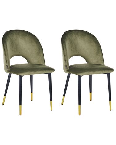 Set van 2 eetkamerstoelen MAGALIA Fluweel Olijfgroen