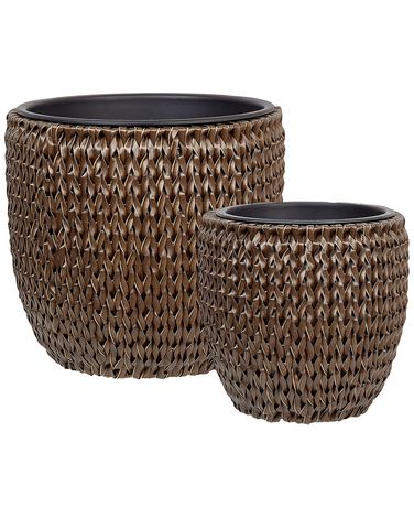 Set van 3 bloempotten BERBERIS PE rotan 34/45 cm Donkerbruin