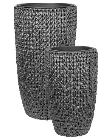 Set van 2 bloempotten CEDRUS PE rotan 37/45 cm Zwart