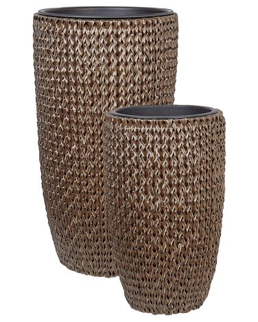 Set van 2 bloempotten CEDRUS PE rotan 37/45 cm Bruin