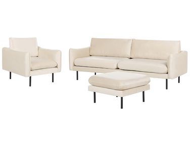 Bankenset 5-zits VINTERBRO Fluweel Lichtbeige met ottomaan