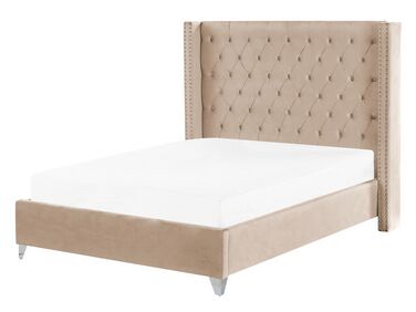 Bed Fluweel LUBBON 140 x 200 cm Beige